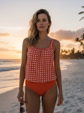 Sea Level Swim Le Damier Blousan Multifit Tankini Red and White Size 8